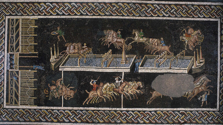 Mosaïque des jeux du cirque (détail) © J-M. Degueule, C. Thioc / Lugdunum Musée & Théâtres (Inv. 2000.0.1209)