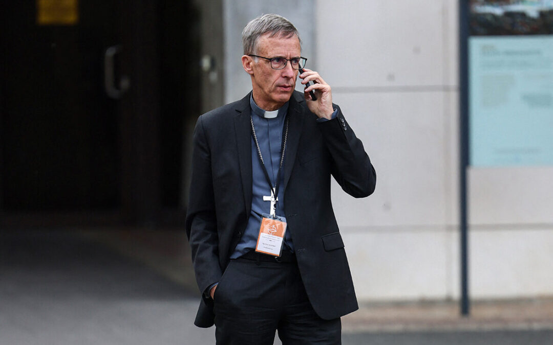 Monseigneur Olivier de Germay a remplacé le cardinal Barbarin en 2020 à la tête du diocèse de Lyon (Photo by Charly TRIBALLEAU / AFP)