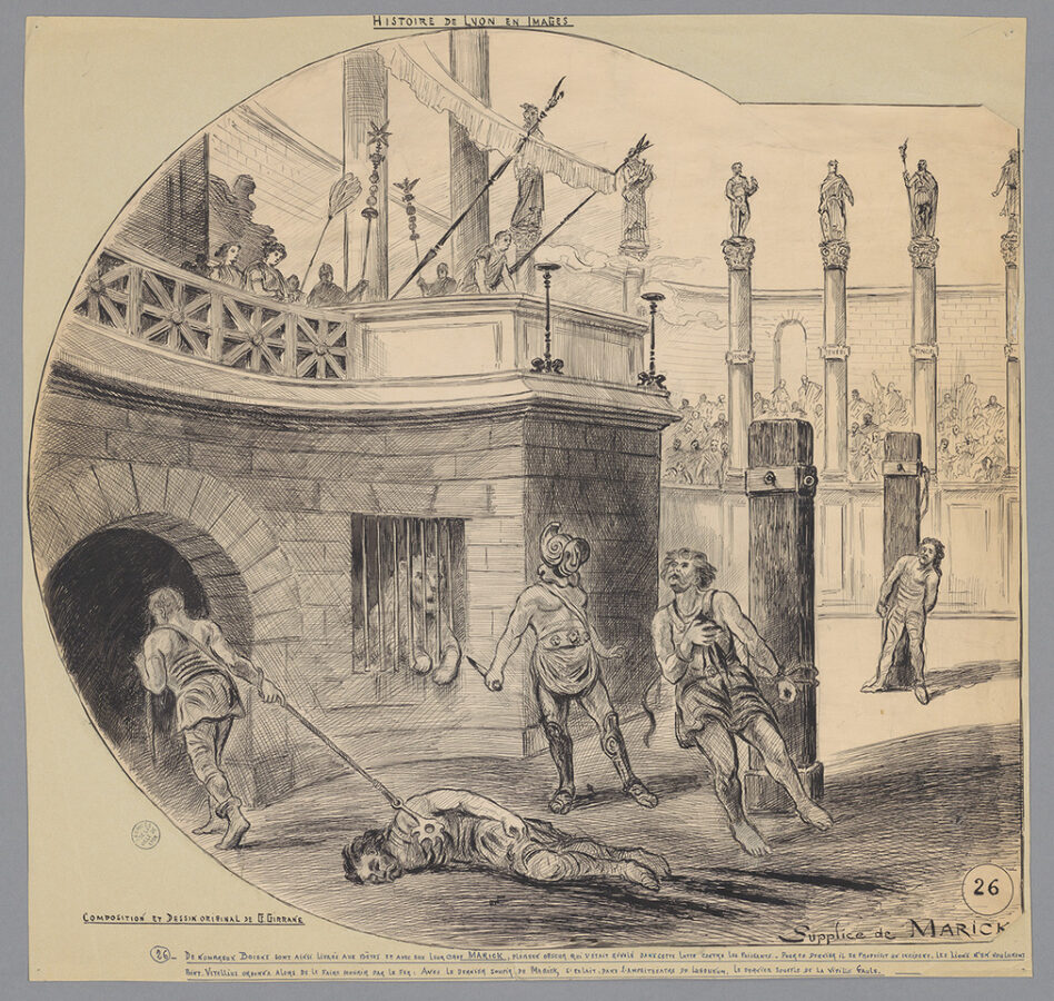 Supplice de Marick. Illustration de Girrane, parue dans Le Progrès Illustré du 22 décembre 1901. Ville de Lyon, Archives municipales - Cote 63FI 120. © Archives municipales de Lyon