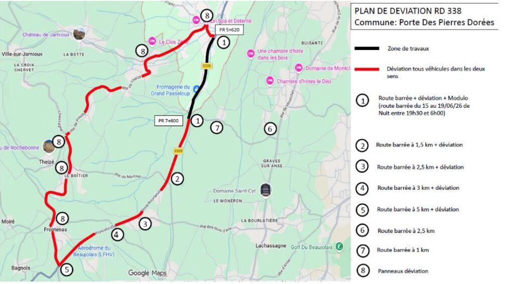 Plan de déviation. Crédit : Département du Rhône