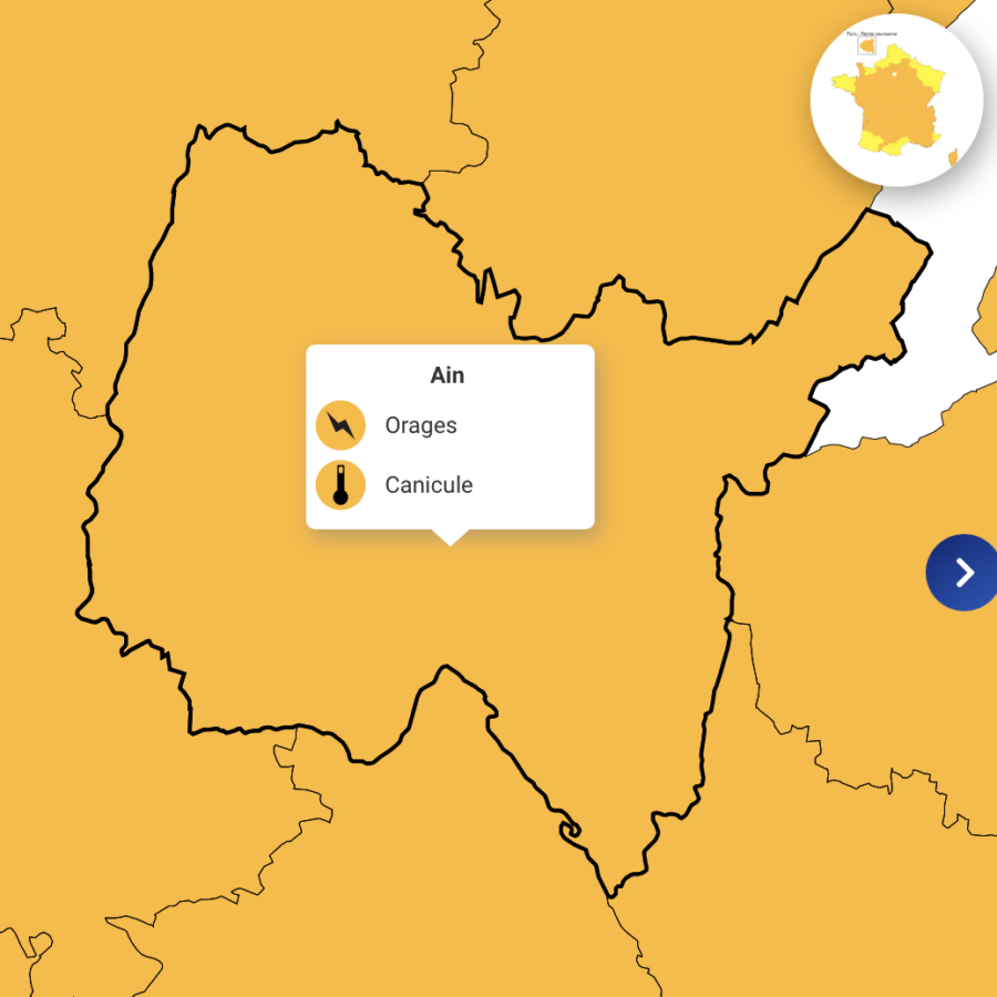 L'Ain placé en vigilance orange par Météo-France. ©Capture d'écran Météo-France